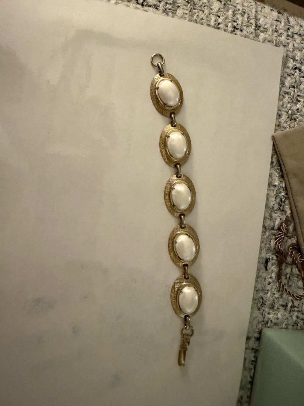 Vintage Gold and White Oval Link Bracelet - Classic Women's Jewelry